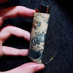 Bic Leather Lighter Case Wave of Kanagawa Leather Bic Lighter Holder Leather Bic Lighter Covers For Men - iwalletsmen