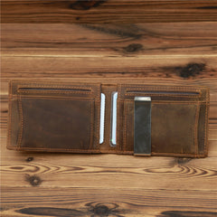 Bifold Leather Mens Slim Wallet Front Pocket Wallet billfold Wallet With Money Clip for Men