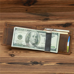 Bifold Leather Mens Slim Wallet Front Pocket Wallet billfold Wallet With Money Clip for Men