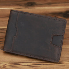 Bifold Leather Mens Slim Wallet Front Pocket Wallet billfold Wallet With Money Clip for Men