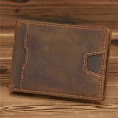 Bifold Coffee Leather Mens Slim Wallet Front Pocket Wallet billfold Wallet With Money Clip for Men