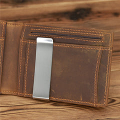 Bifold Leather Mens Slim Wallet Front Pocket Wallet billfold Wallet With Money Clip for Men