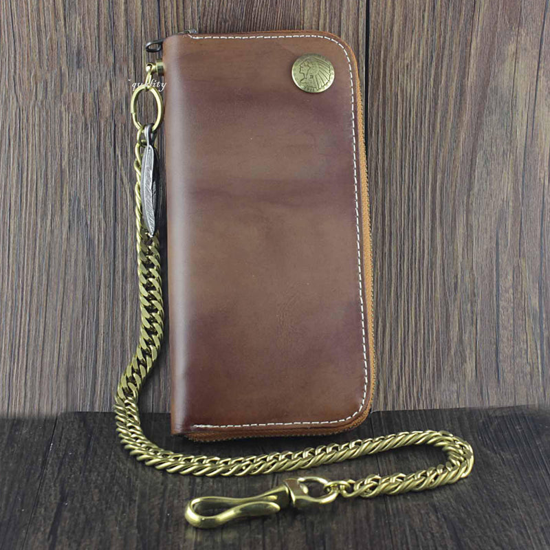 Mens long leather wallet with chain shop