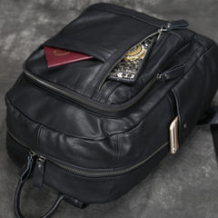 Black 15'' Leather Mens Backpack Laptop Rucksack Vintage School Backpack For Men