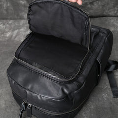 Black 15'' Leather Mens Backpack Laptop Rucksack Vintage School Backpack For Men