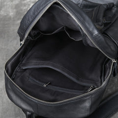 Black 15'' Leather Mens Backpack Laptop Rucksack Vintage School Backpack For Men