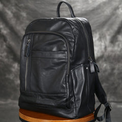 Black 15'' Leather Mens Backpack Laptop Rucksack Vintage School Backpack For Men