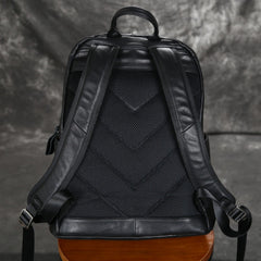Black 15'' Leather Mens Backpack Laptop Rucksack Vintage School Backpack For Men
