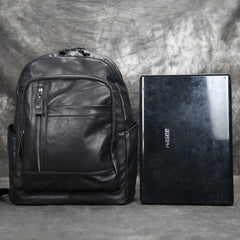 Black 15'' Leather Mens Backpack Laptop Rucksack Vintage School Backpack For Men