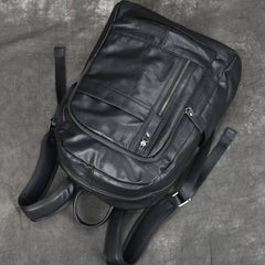 Black 15'' Leather Mens Backpack Laptop Rucksack Vintage School Backpack For Men