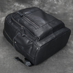 Black 15'' Leather Mens Backpack Laptop Rucksack Vintage School Backpack For Men