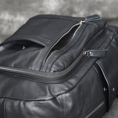 Black 15'' Leather Mens Backpack Laptop Rucksack Vintage School Backpack For Men