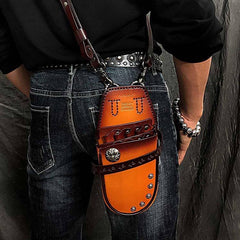Black Badass Mens Leather Waist Bag Side Bag Red Hairstylist Tool Barber Pouch Blue Scissor Case for Men - iwalletsmen