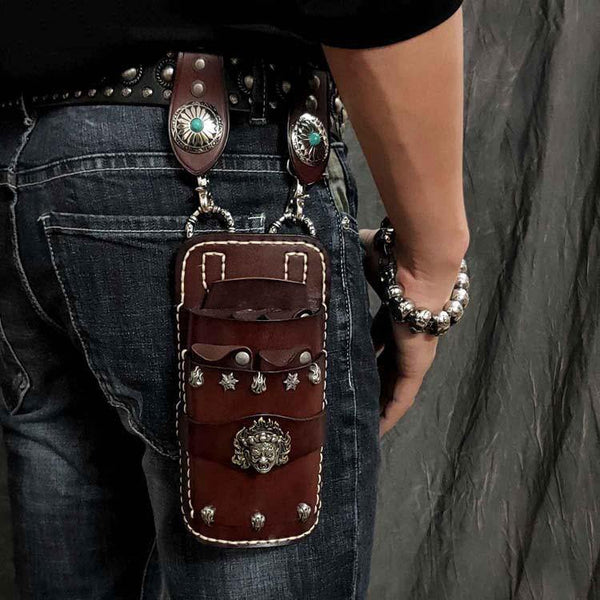 Black Badass Mens Leather Waist Bag Side Bag Brown Hairstylist Tool Barber Pouch Coffee Scissor Case for Men - iwalletsmen