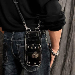 Black Badass Mens Leather Waist Bag Side Bag Brown Hairstylist Tool Barber Pouch Coffee Scissor Case for Men - iwalletsmen