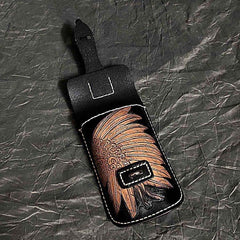 Black Badass Mens Indian Tooled Leather Waist Bag Side Bag Coffee Belt Pouch Belt Bag for Men - iwalletsmen