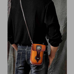 Black Badass Mens Leather Waist Bag Side Bag Brown Belt Bag Belt Pouch Purse for Men - iwalletsmen