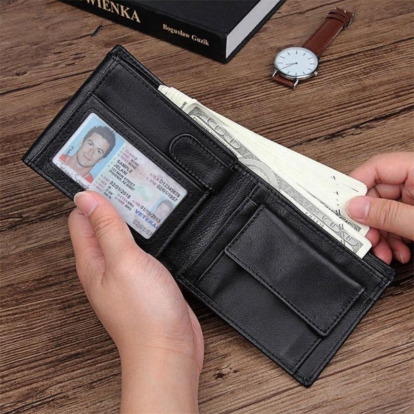 Black Trifold Leather Mens Wallet Small Wallet Billfold Wallet Black Front Pocket Wallet for Men - iwalletsmen