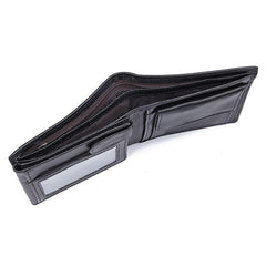 Black Trifold Leather Mens Wallet Small Wallet Billfold Wallet Black Front Pocket Wallet for Men - iwalletsmen