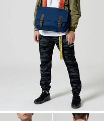 Black Canvas Leather Mens School Bag Messenger Bags Navy Blue Canvas Courier Bag for Men - iwalletsmen