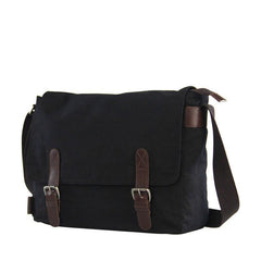 Black Canvas Leather Mens School Bag Messenger Bags Navy Blue Canvas Courier Bag for Men - iwalletsmen