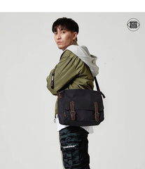 Black Canvas Leather Mens School Bag Messenger Bags Navy Blue Canvas Courier Bag for Men - iwalletsmen