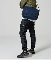 Black Canvas Leather Mens School Bag Messenger Bags Navy Blue Canvas Courier Bag for Men - iwalletsmen