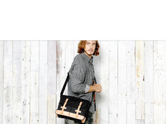 Black Canvas Leather Mens Side Bag Messenger Bags Navy Blue Canvas Courier Bags for Men - iwalletsmen
