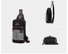 Black Canvas Leather Sling Backpack Men's Sling Bag Chest Bag Dark Coffee Canvas One shoulder Backpack For Men - iwalletsmen