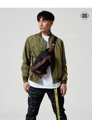 Black Canvas Sling Backpack Men's Sling Bag Green Chest Bag Canvas One shoulder Backpack For Men - iwalletsmen