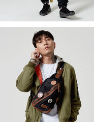 Black Canvas Sling Backpack Men's Sling Bag Green Chest Bag Canvas One shoulder Backpack For Men - iwalletsmen