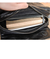 Casual Black Leather Mens 10 inches Side Bag Small Messenger Bag Black Postman Bag For Men - iwalletsmen