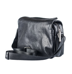 Casual Black Leather Mens 10 inches Side Bag Small Messenger Bag Black Postman Bag For Men - iwalletsmen