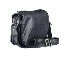 Casual Black Leather Mens 10 inches Side Bag Small Messenger Bag Black Postman Bag For Men - iwalletsmen
