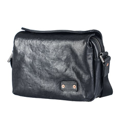 Casual Black Leather Mens 10 inches Side Bag Small Messenger Bag Black Postman Bag For Men - iwalletsmen