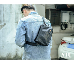 Casual Black Leather Mens 10 inches Side Bag Small Messenger Bag Black Postman Bag For Men - iwalletsmen