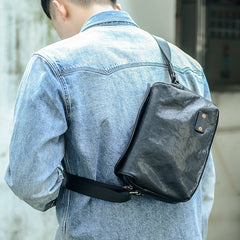Casual Black Leather Mens 10 inches Side Bag Small Messenger Bag Black Postman Bag For Men - iwalletsmen