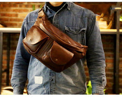 Black LEATHER MENS 10 inches FANNY PACK FOR MEN BUMBAG Sling Bag WAIST BAGS FOR MEN - iwalletsmen