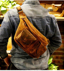 Black LEATHER MENS 10 inches FANNY PACK FOR MEN BUMBAG Sling Bag WAIST BAGS FOR MEN - iwalletsmen