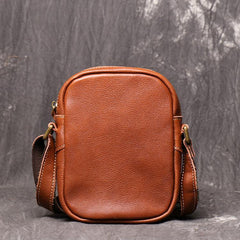 Black Leather Small Zipper Messenger Bag Vertical Side Bag Brown Courier Bag For Men - iwalletsmen