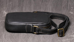 Black Leather Small Zipper Messenger Bag Vertical Side Bag Brown Courier Bag For Men - iwalletsmen