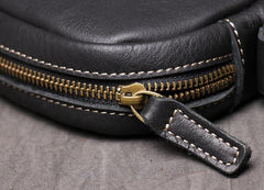 Black Leather Small Zipper Messenger Bag Vertical Side Bag Brown Courier Bag For Men - iwalletsmen