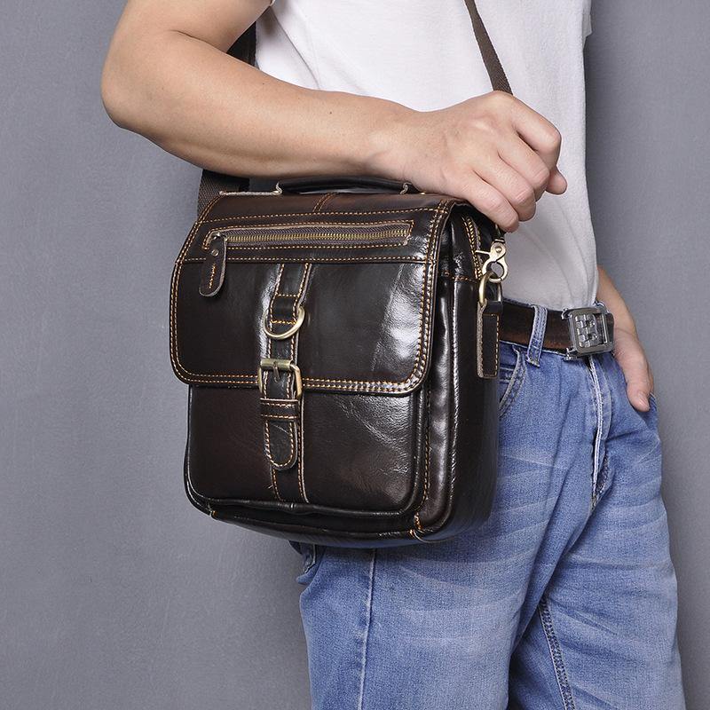 Casual Small Leather Mens Black Side Bags Small Vertical Postman Bag M –  iwalletsmen