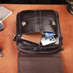 Black Leather Mens Small Vertical Messenger Bag Vertical Black Side Bags Small Handbag For Men - iwalletsmen