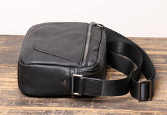Black Cool Leather Small Zipper Messenger Bag Black Courier Bag Side Bag Black Shoulder Bag For Men - iwalletsmen