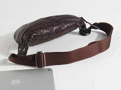 Black Cool Leather Men Small Fanny Pack Waist Bag Hip Pack Tan Belt Bag Bumbag for Men - iwalletsmen