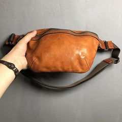 Black Cool Leather Men Small Fanny Pack Waist Bag Hip Pack Tan Belt Bag Bumbag for Men - iwalletsmen