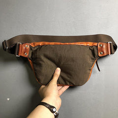 Black Cool Leather Men Small Fanny Pack Waist Bag Hip Pack Tan Belt Bag Bumbag for Men - iwalletsmen