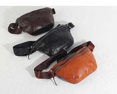 Black Cool Leather Men Small Fanny Pack Waist Bag Hip Pack Tan Belt Bag Bumbag for Men - iwalletsmen