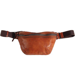 Black Cool Leather Men Small Fanny Pack Waist Bag Hip Pack Tan Belt Bag Bumbag for Men - iwalletsmen